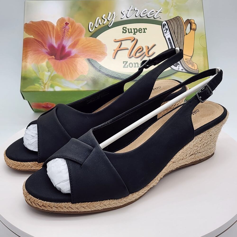 NEW Easy Street Devlin Black Slingback Espadrille Wedge Sandals Women Size 8.5 M - Picture 5 of 9